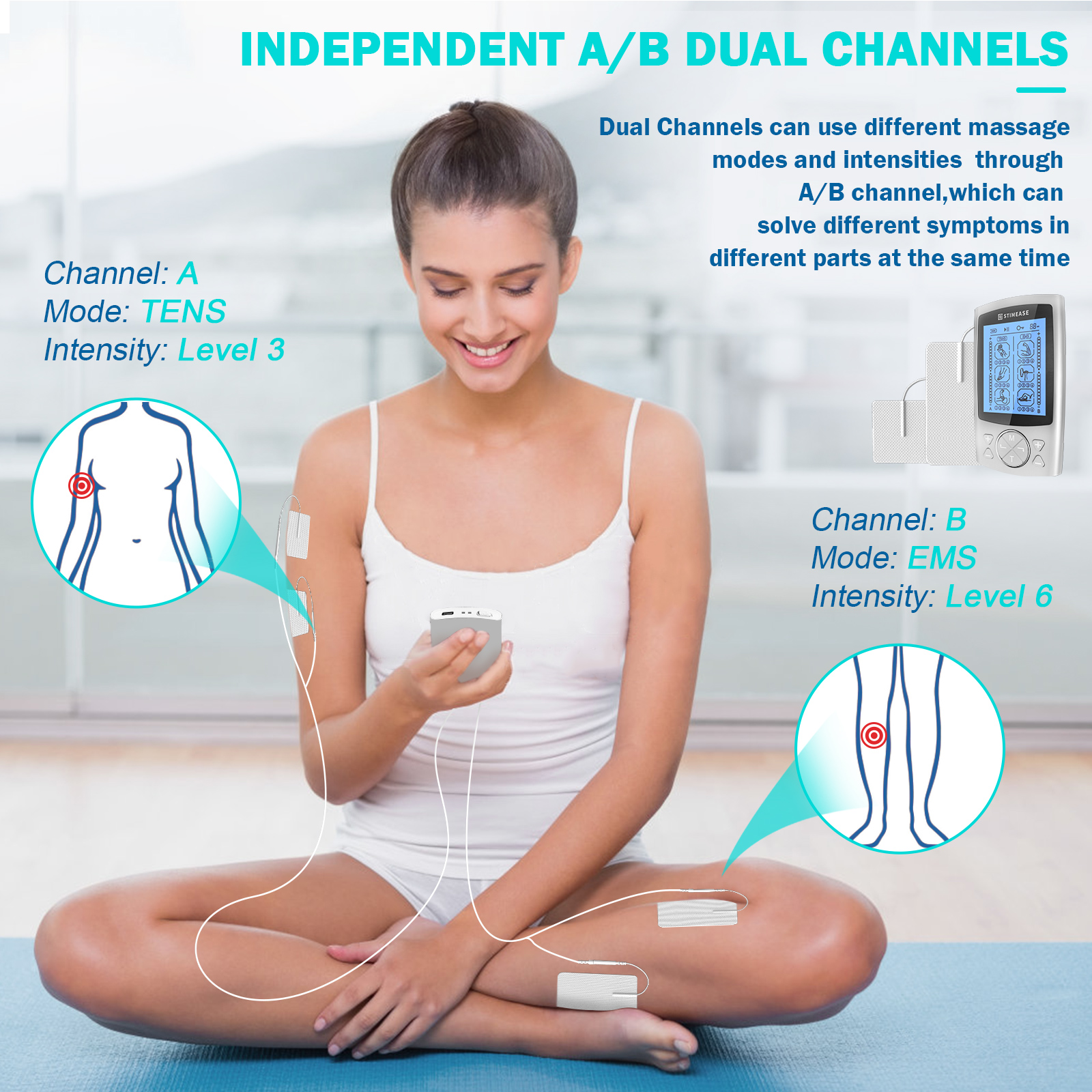 Rechargeable Tens Unit With 24 Modes And 8 Electrode Pads - Dual Channel Muscle  Stimulator For Pain Relief And Therapy - Digital Electronic Pulse Massager  - Temu United Arab Emirates