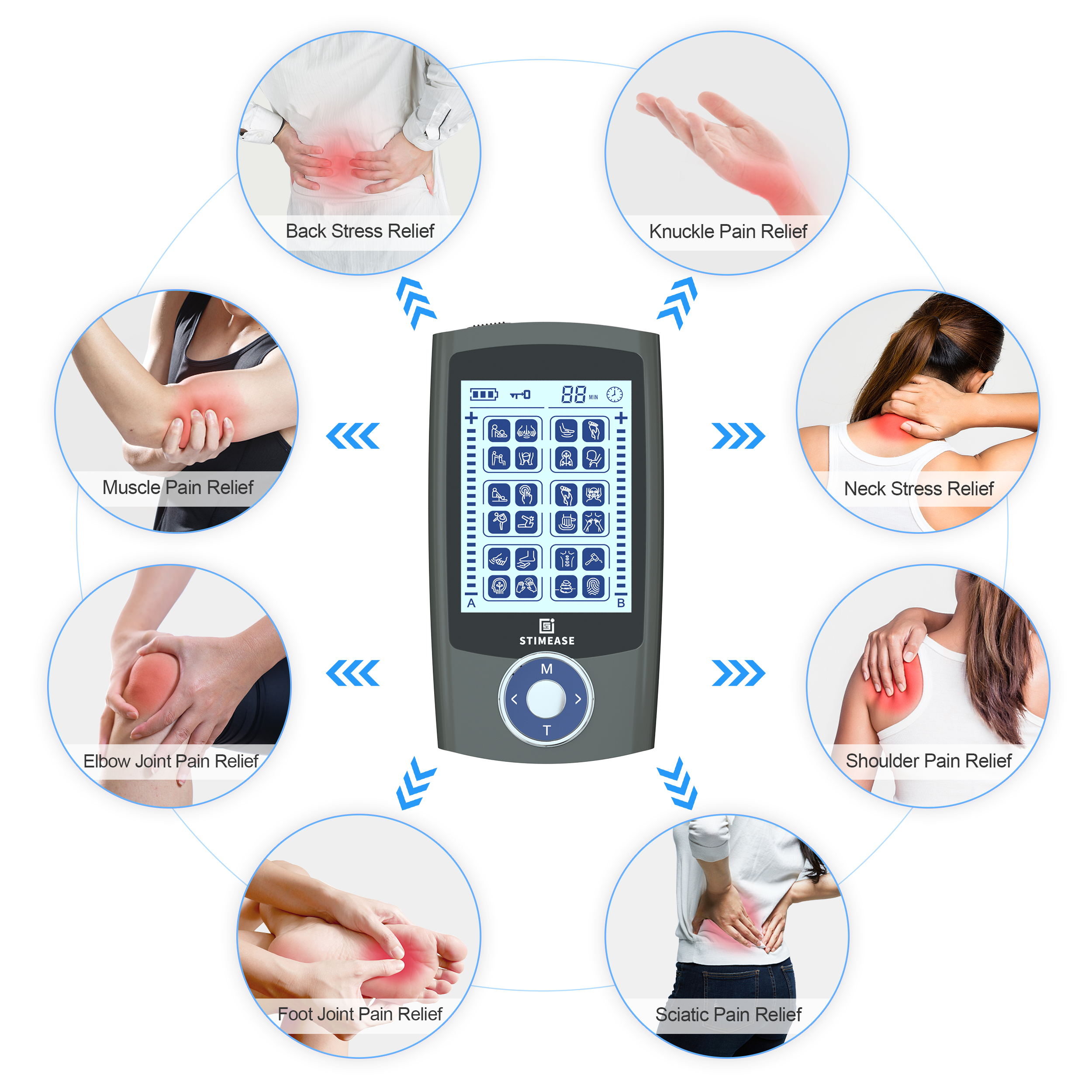 Stimease TENS Unit Muscle Stimulator,24 Modes Dual Channel Rechargeable  TENS EMS Device Electric Massager Physical Therapy Equipment for Body Pain